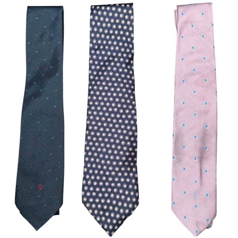 Designer Tie Lot Dior & YSL Silk Neckties Mens USA Vintage Lot of 3